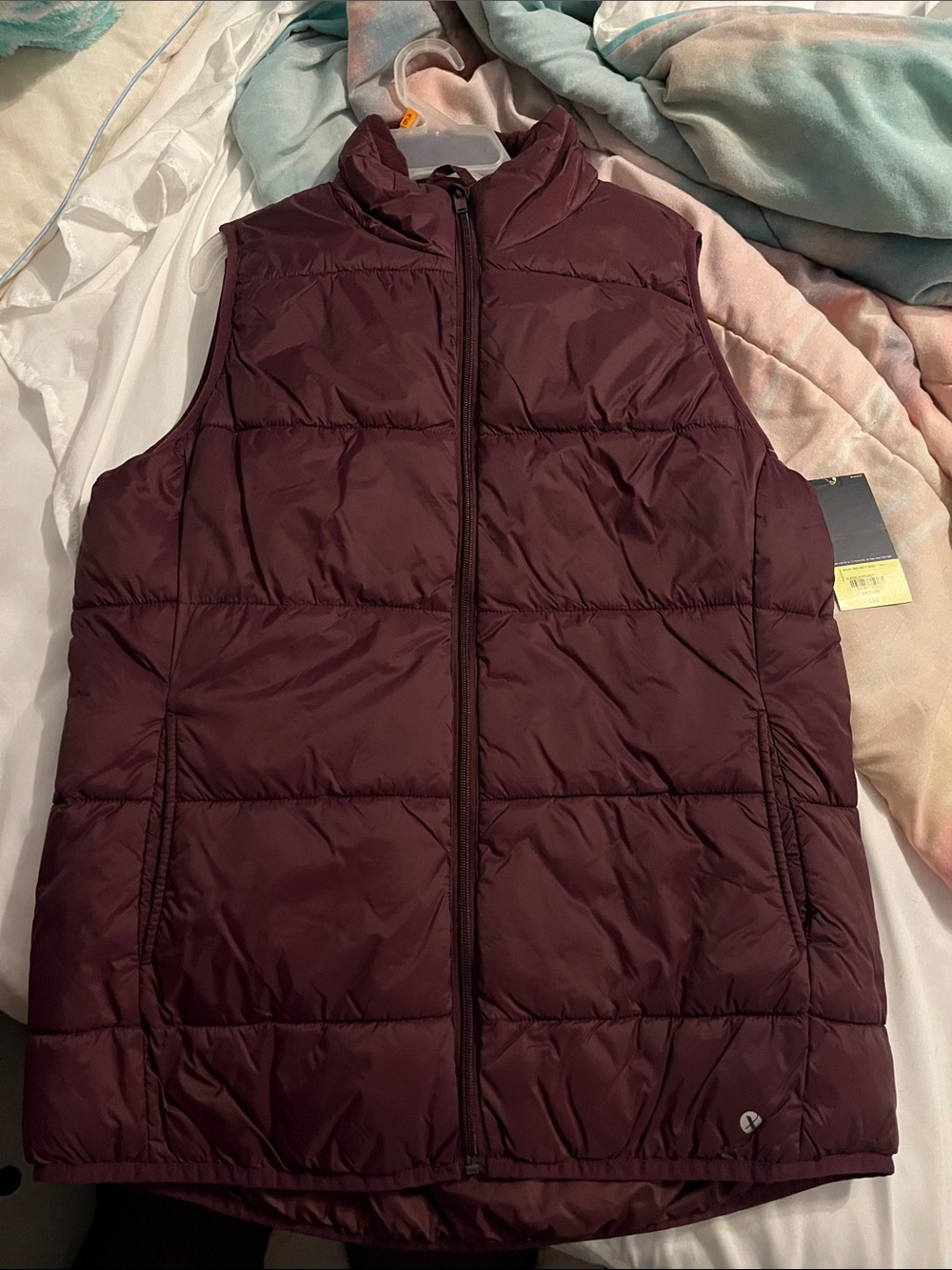 Xersion Quilted Puffer Vest in Deep Burgundy